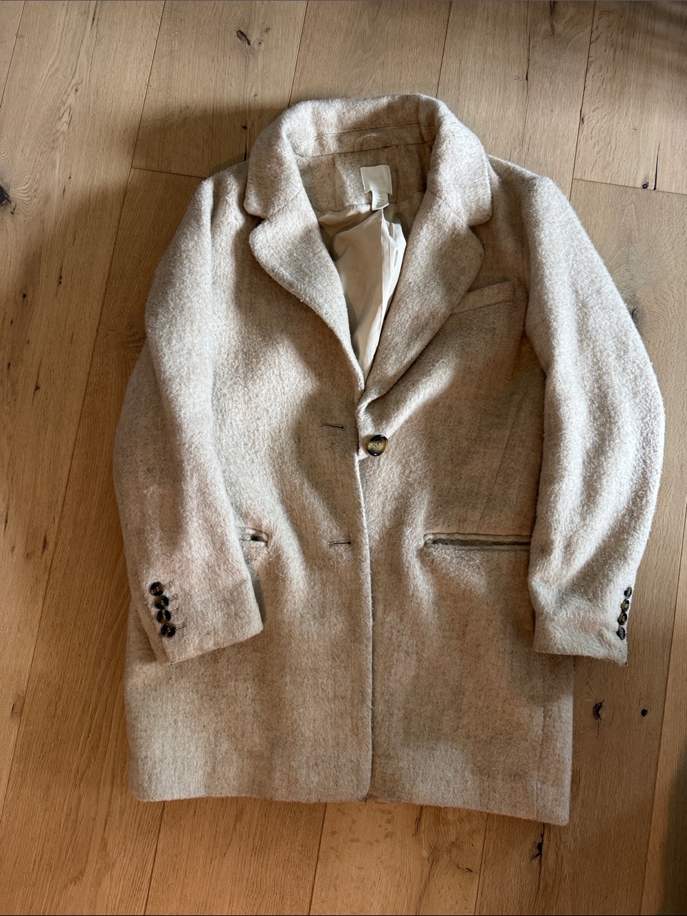 H&M Cream Single-Breasted Pea Coat